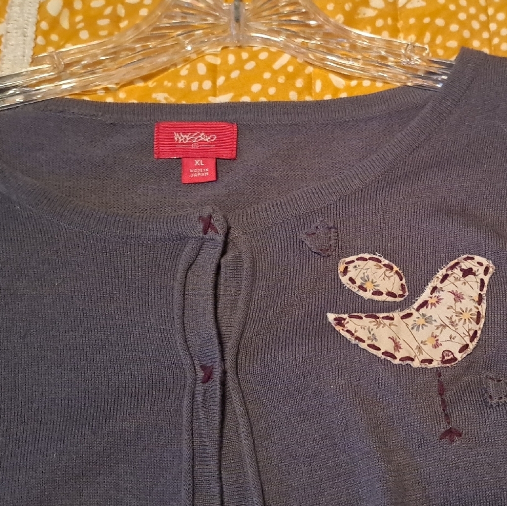 MOSSIMO purple/blueish, Cardigan with Appliqué Detail,snaps down the front. EUC